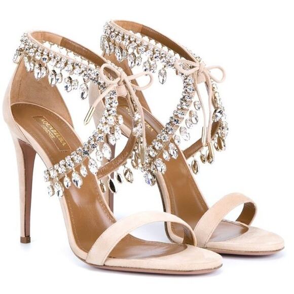 Aquazzura Shoes - Aquazzura Milla Jewel 105 Suede Nude
